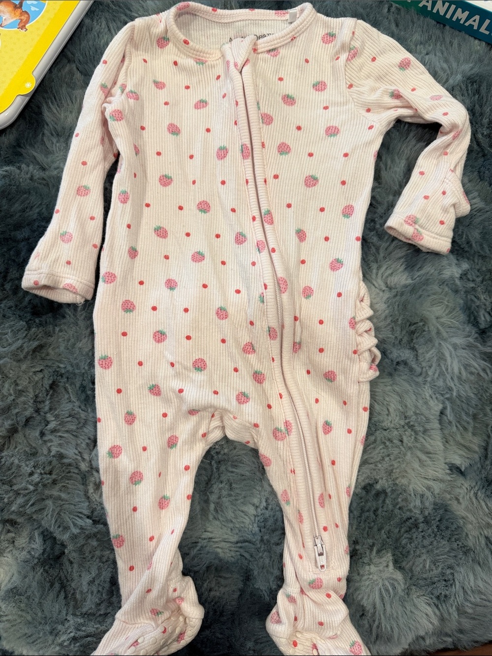 Angel Dear Pink Strawberry Ribbed Footed One-Piece